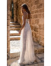 Sexy Ivory Lace Tulle Boho Beach Flowers Slit Wedding Dress